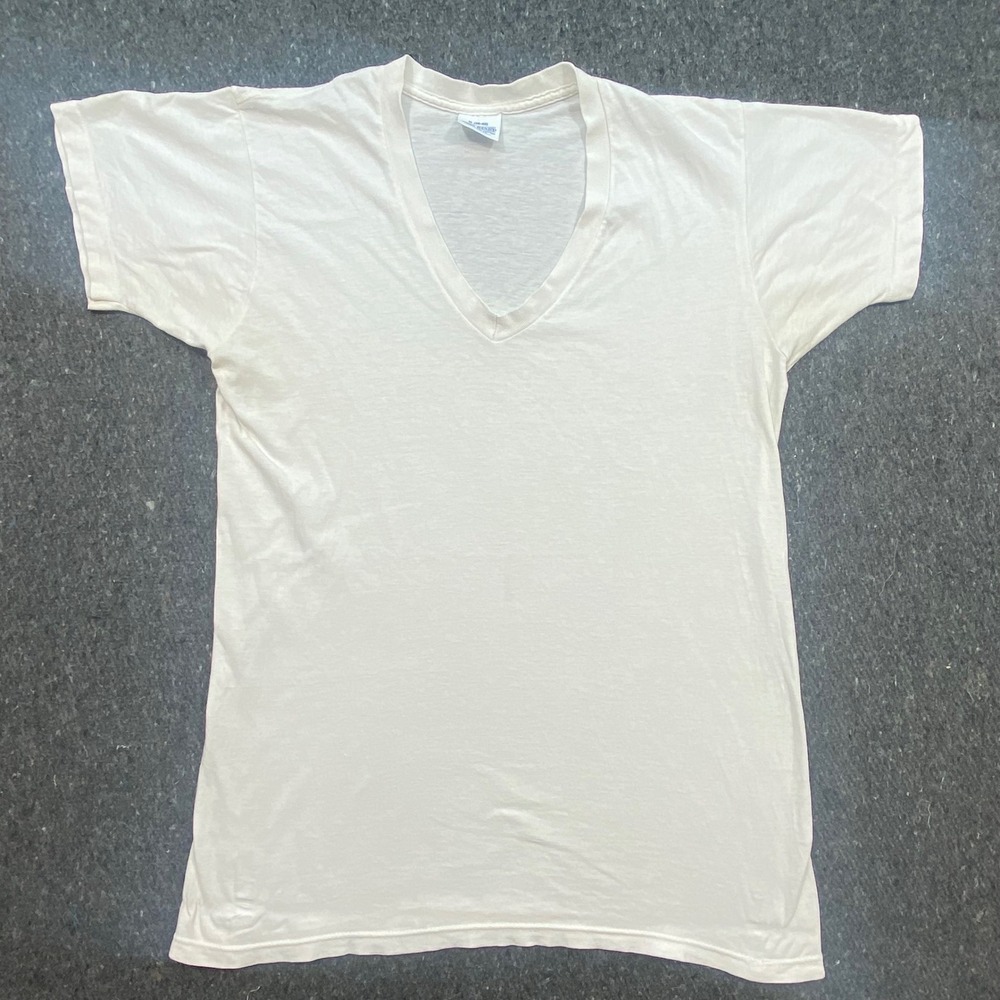 John Henry V Neck Shirt M 38-40 Mens White Vintage 100 Cotton Made in USA Basic